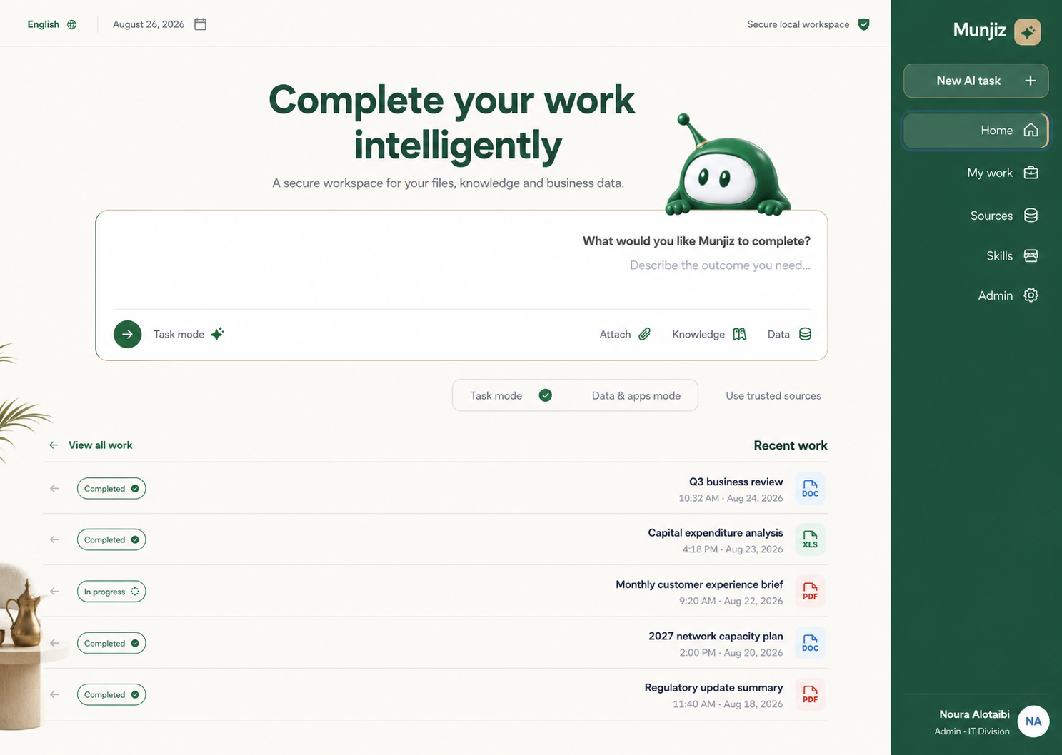 English Munjiz AI work platform